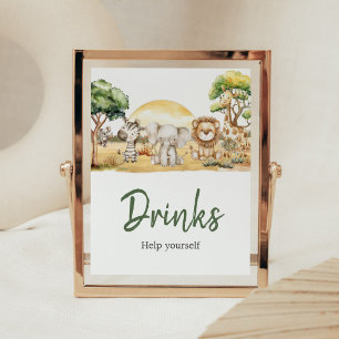 Póster Bebidas de Baby Shower de animales salvajes en la