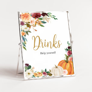 Póster Bebidas de Baby Shower de calabaza de Borgoña Flor