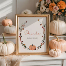 Póster Bebidas de Baby Shower de calabaza pequeña caen