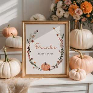 Póster Bebidas de Baby Shower de calabaza pequeña caen