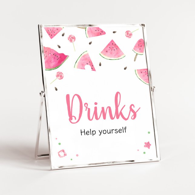 Póster Bebidas de Baby Shower de la sandía de bebé dulce (Watermelon Sweet Little Baby Shower Drinks Sign)
