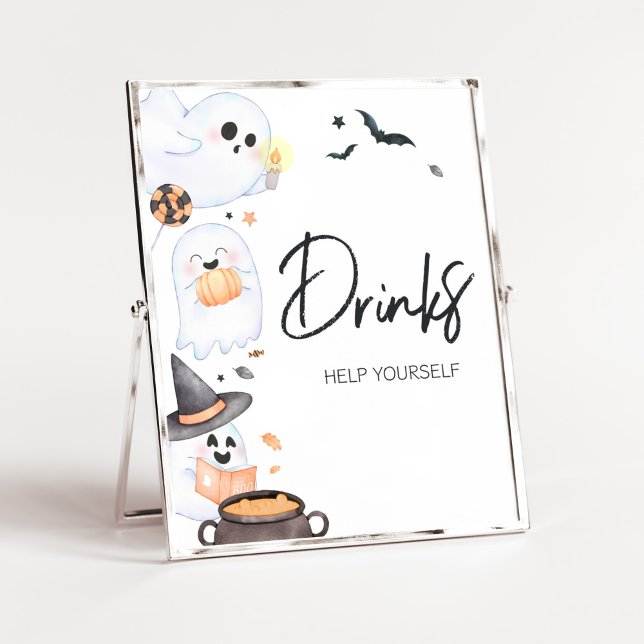 Póster Bebidas de Baby Shower de naranja Little Boo Hallo (Orange Little Boo Baby Shower Drinks Sign)