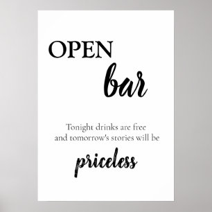Póster Bebidas de barra abierta de boda con caligrafía el