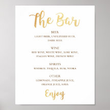 Bebidas de boda de guion dorado. Barra de alcohol