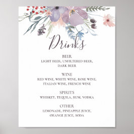 Póster Bebidas de boda floral púrpura acuosa