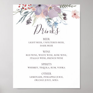 Póster Bebidas de boda floral púrpura acuosa