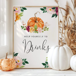 Póster Bebidas de calabaza de borgoña con flores