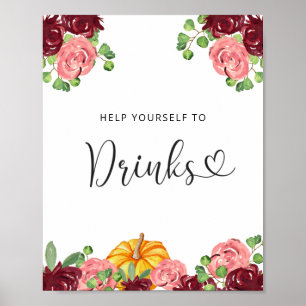 Póster Bebidas de calabaza floral de Borgoña