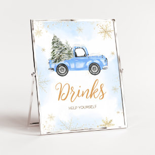 Póster Bebidas de camiones azules de invierno