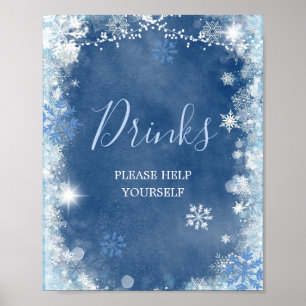 Póster Bebidas de ducha de novia con copo de nieve azul b