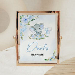 Póster Bebidas de elefante floral en globo azul