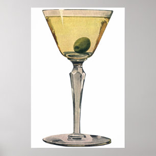 Póster Bebidas de época, cóctel de oliva Martini