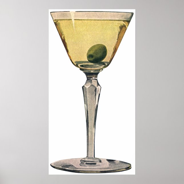 Póster Bebidas de época, cóctel de oliva Martini (Frente)
