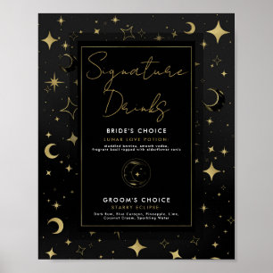 Póster Bebidas de firma Black & Gold Celestial Moon Stars