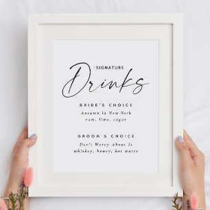 Póster Bebidas de firma. Boda elegante en blanco y negro