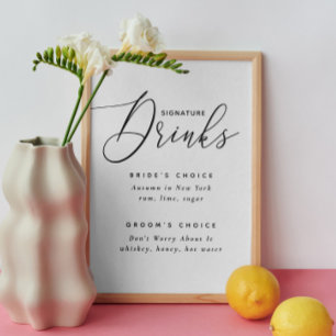 Póster Bebidas de firma. Boda elegante en blanco y negro