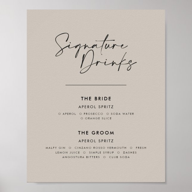 Póster Bebidas de firma boda gris mínimo moderno (Frente)