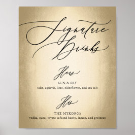 Póster Bebidas de firma con letra de caligrafía Letrero d