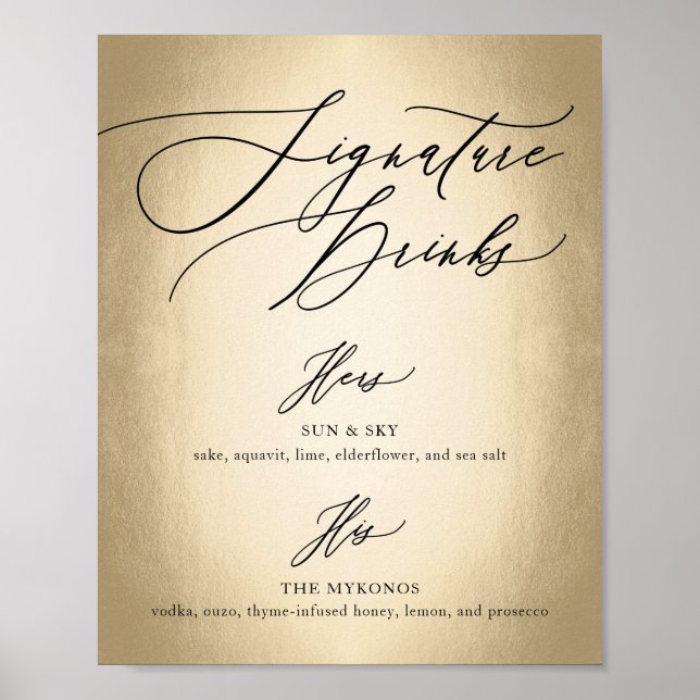 Póster Bebidas de firma con letra de caligrafía Letrero d (Frente)