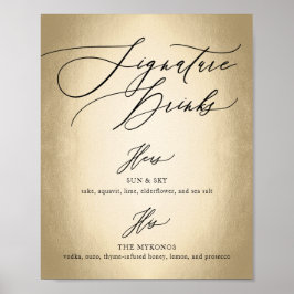 Póster Bebidas de firma con letra de caligrafía Letrero d