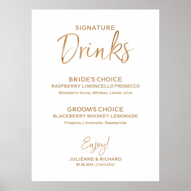 Póster Bebidas de firma | Elegante Rosa de oro (Frente)
