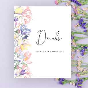 Póster Bebidas de flores silvestres de acuarela sírvase u