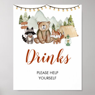 Póster Bebidas de primer cumpleaños de Woodland One Happy