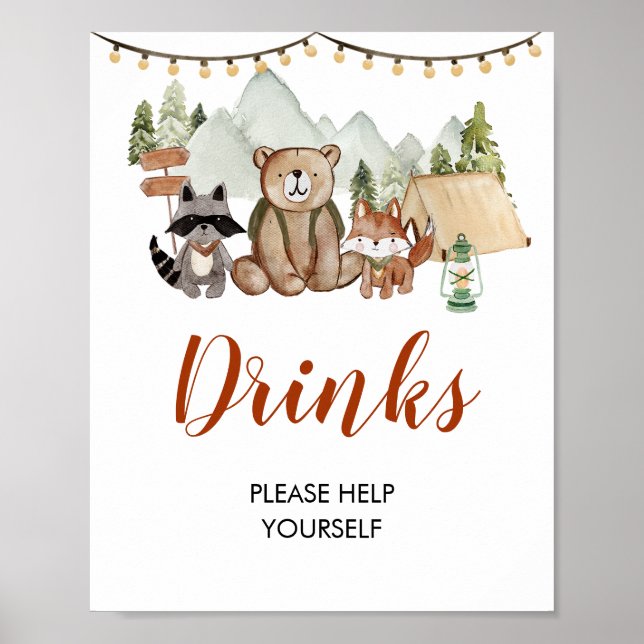 Póster Bebidas de primer cumpleaños de Woodland One Happy (Frente)