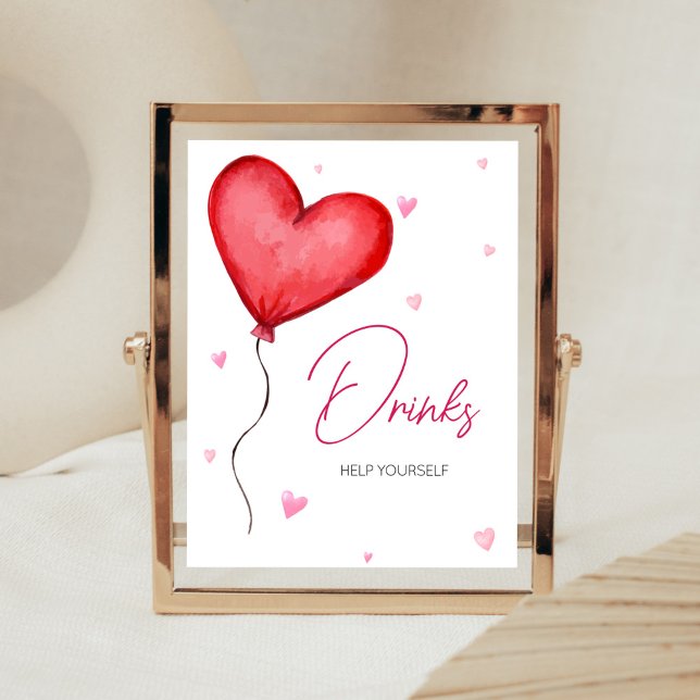 Póster Bebidas de San Valentín Rojo (Minimalist Little Sweetheart Baby Shower Drinks Sign)