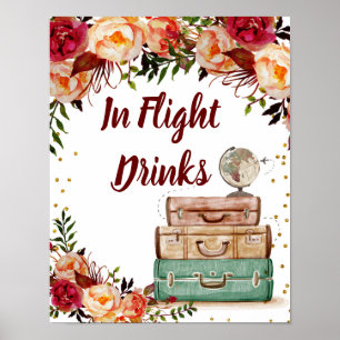 Póster Bebidas de vuelo Rótulo Viaje Bridal Shower Poster
