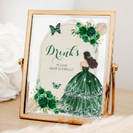 Póster Bebidas del Boho Emerald Green Quinceañera