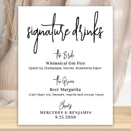 Póster Bebidas Destacadas Bar de Boda con Caligrafía Mode