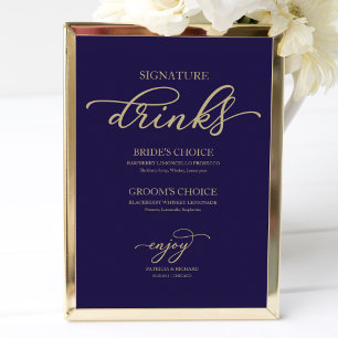Póster Bebidas Destacadas Chic Gold Script Azul Marino