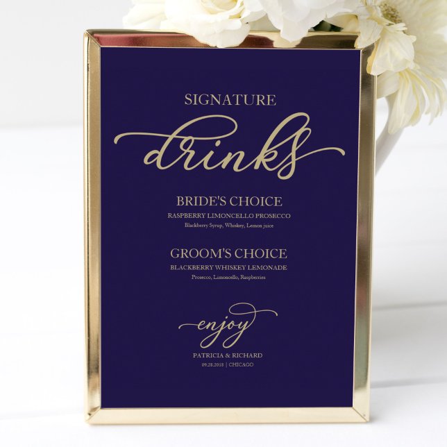 Póster Bebidas Destacadas Chic Gold Script Azul Marino (Subido por el creador)