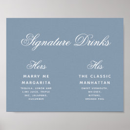 Póster Bebidas Destacadas Dusty Blue Simple Wedding Sign