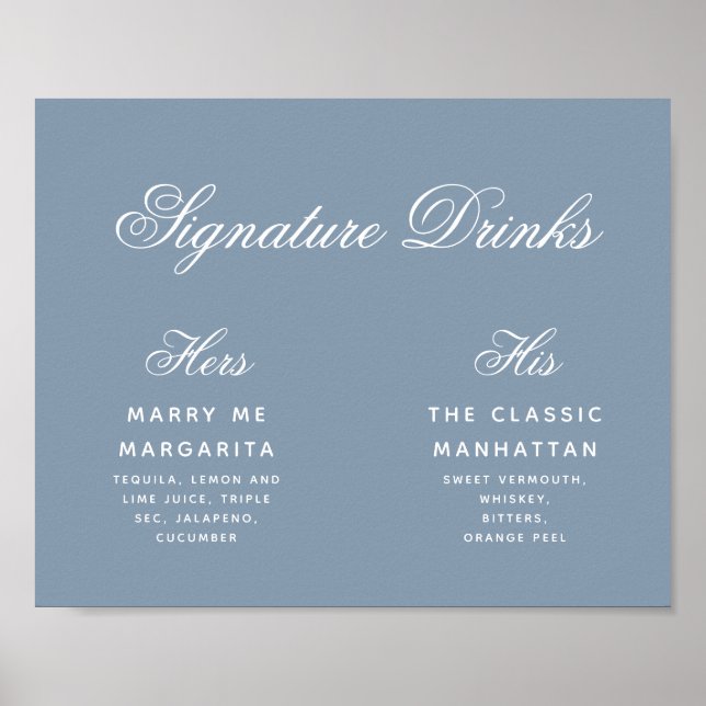 Póster Bebidas Destacadas Dusty Blue Simple Wedding Sign (Frente)