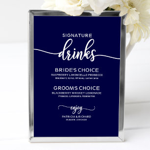 Póster Bebidas Destacadas Elegante Letrero de Boda Azul M
