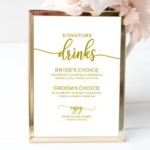 Póster Bebidas Destacadas Letra Dorada Elegante para Boda