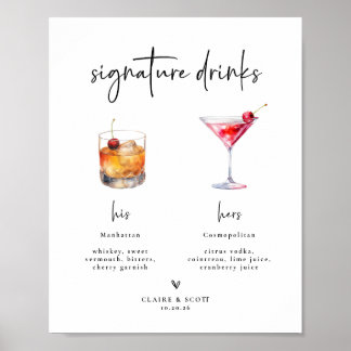 Póster Bebidas Destacadas Letrero para Bar de Boda
