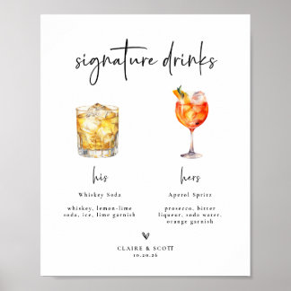 Póster Bebidas Destacadas Letrero para Bar de Boda