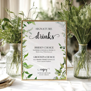 Póster Bebidas Destacadas Vegetación Acuarela Elegante