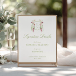 Póster Bebidas emblemáticas para bodas con monograma flor