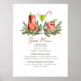 Póster Bebidas Festivas Cócteles de Navidad Menú del Bar 
