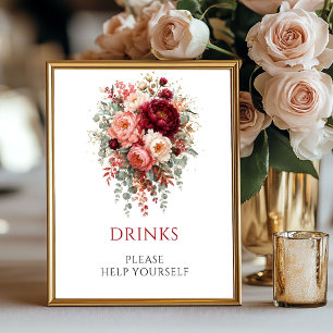 Póster Bebidas Florales Bohemias Rojo Intenso 8x10 Boda