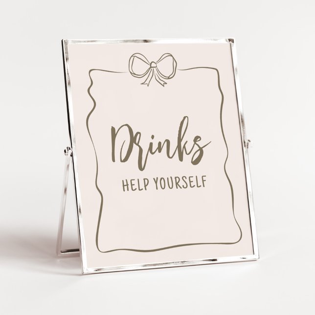 Póster Bebidas minimalistas de Coquette Baby Shower (Minimalist Coquette Baby Shower Drinks Sign)