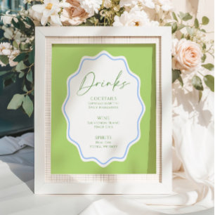 Póster Bebidas nupciales con marco azul verde