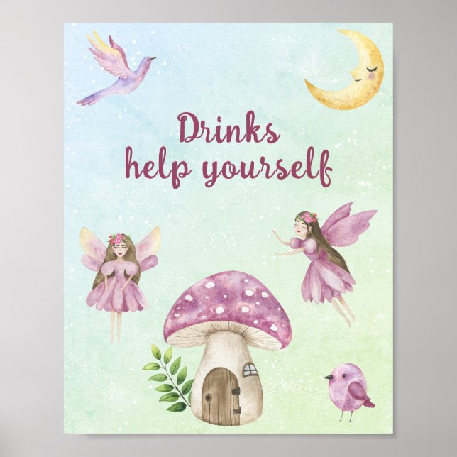 Póster Bebidas para baby shower de hadas (Frente)