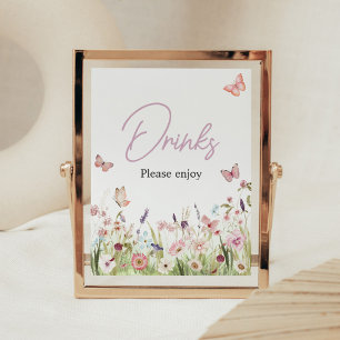 Póster Bebidas para Baby Shower de Mariposa Pequeña Flor 