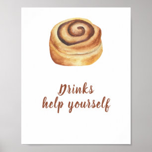 Póster Bebidas para baby shower de pan dulce con canela