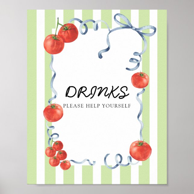 Póster Bebidas para la fiesta de bebé Tomate (Frente)